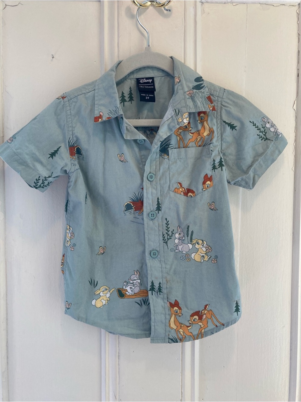 3 for $20 Disney Light Blue Bambi Button-Front Short Sleeve Shirt